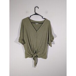 NWOT Max Studio Olive Short Sleeve Front Knot Top Woman Size L
